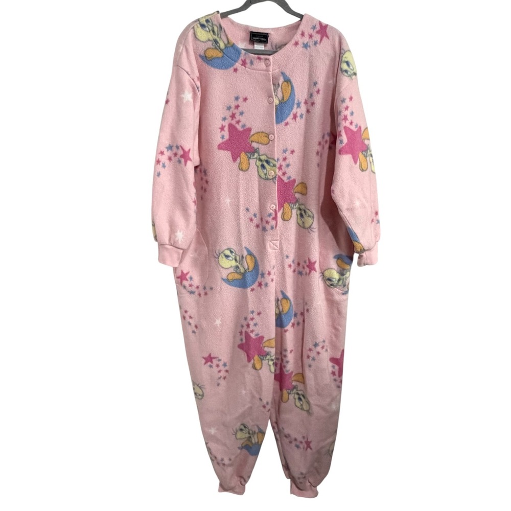Looney Tunes Tweety Bird Fleece Union Suit Pajamas Womens XL Pink 2001 Vintage